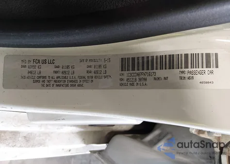 2015 Chrysler 200 Limited z USA, uszkodzony, nr VIN 1C3CCCAB7FN716173